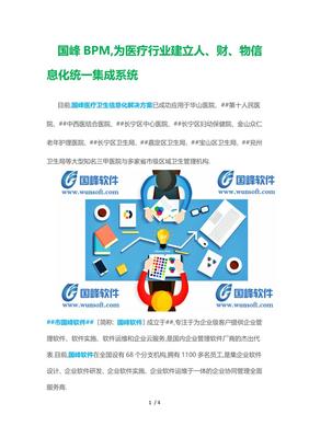 国峰BPM-为医疗行业建立人、财、物信息化统一集成系统